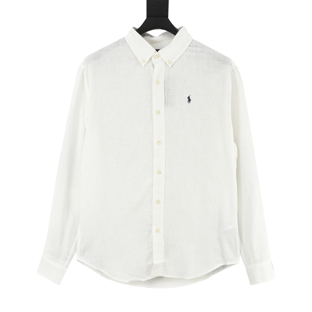 Ralph Lauren Women's Men's White Pony Logo Long-Sleeve Linen Shirt