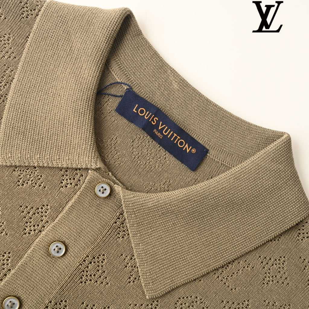 Louis Vuitton Khaki Monogram Knit Polo Shirt
