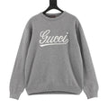 Gucci Women's Men's Light Grey Script Logo Crewneck Knit Sweater