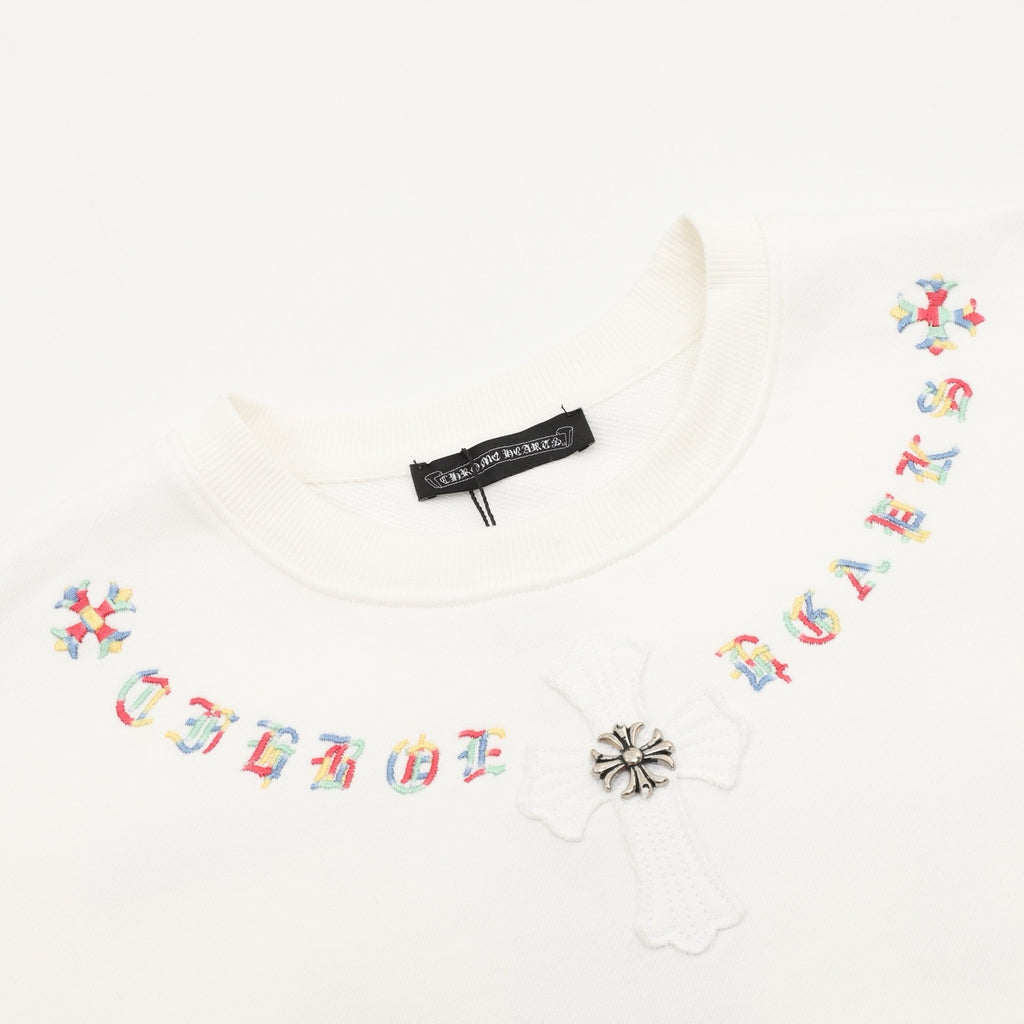 Chrome Hearts Women's Men's White Colorful Letter & Cross Crewneck Sweatshirt