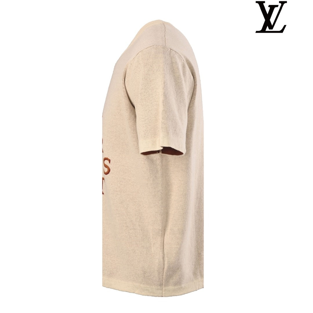 Louis Vuitton Men's Beige Malletier Letter Knit T-Shirt