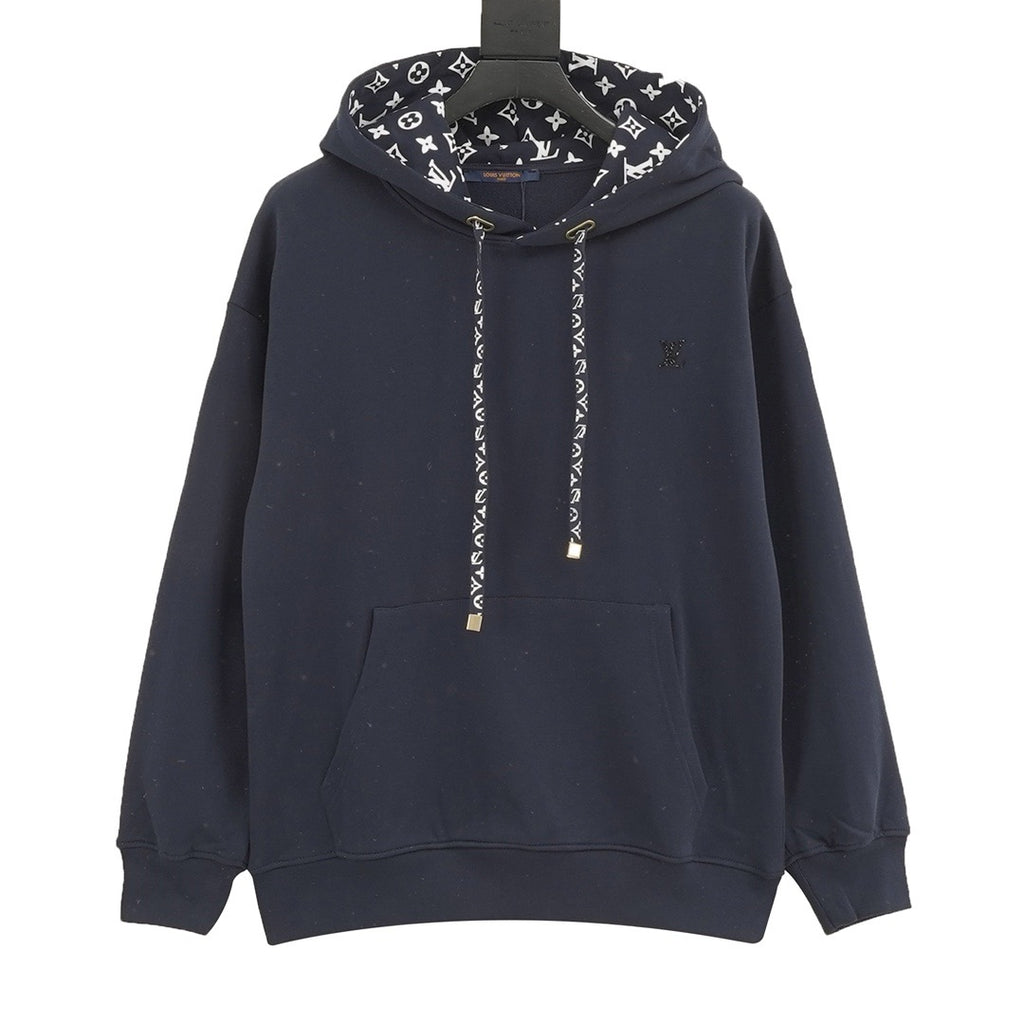 Louis Vuitton Women's Men's Navy Monogram-Lined Drawstring Hoodie