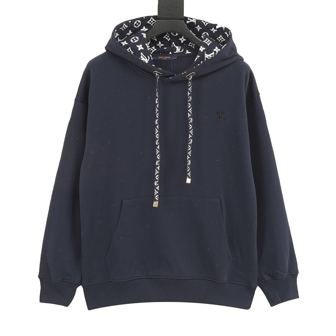 Louis Vuitton Women's Men's Navy Monogram-Lined Drawstring Hoodie