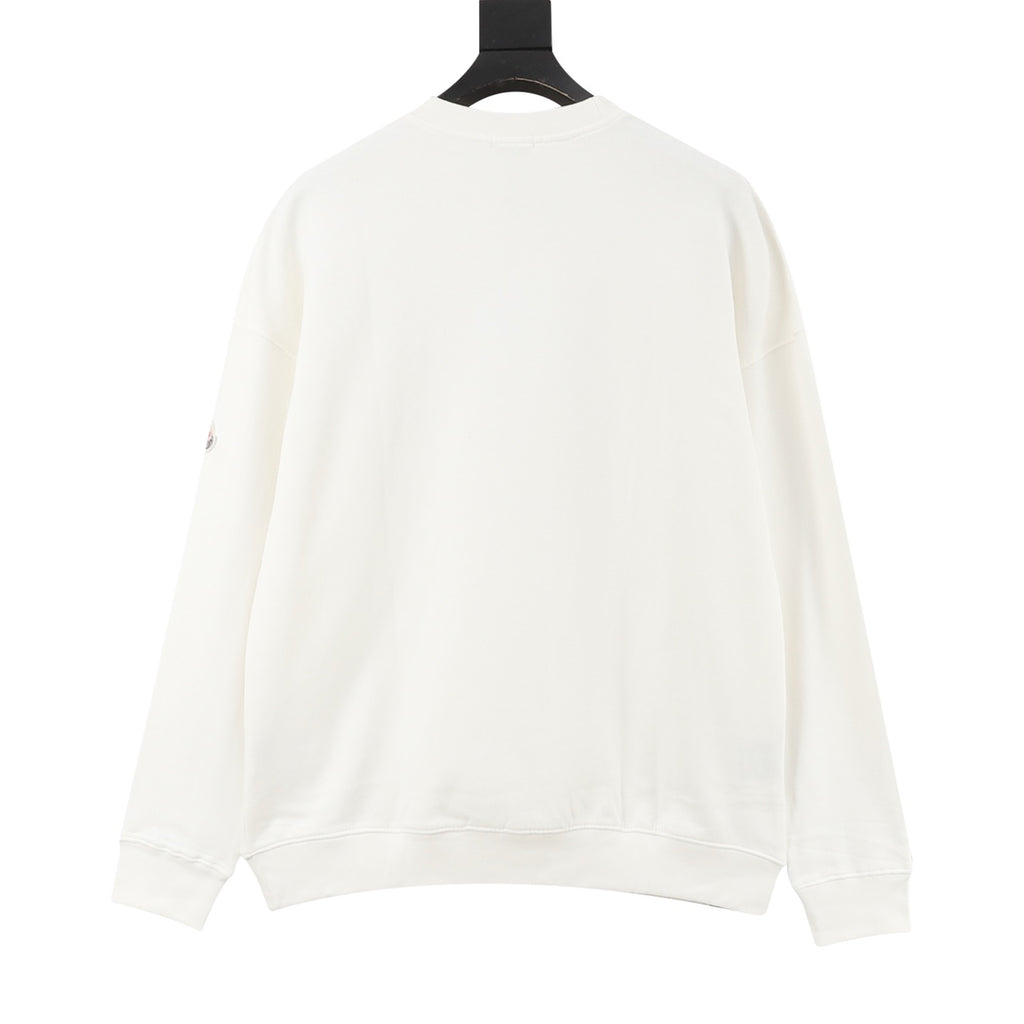 Moncler Women's & Men's White Curved Neck Logo Crewneck Sweatshirt