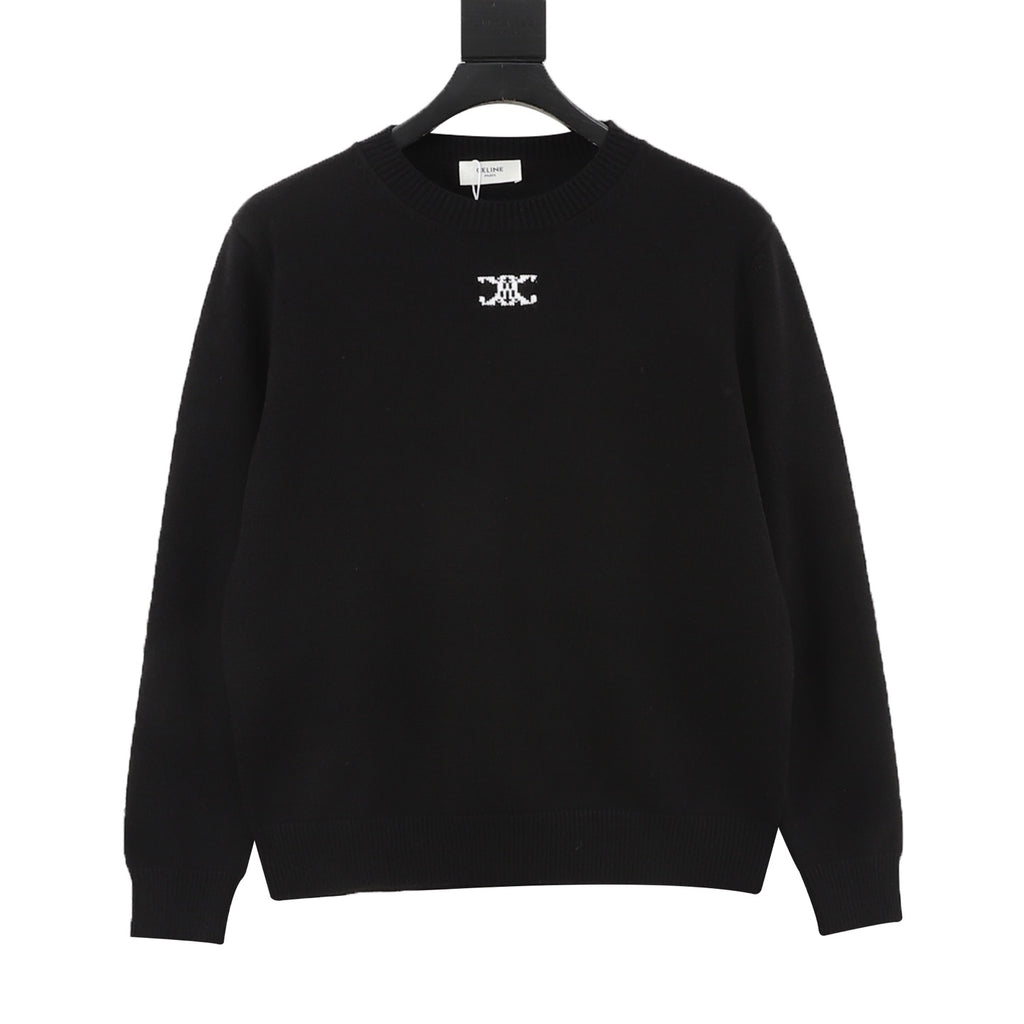 Celine Women's Men's Black Triomphe Logo Crewneck Sweater