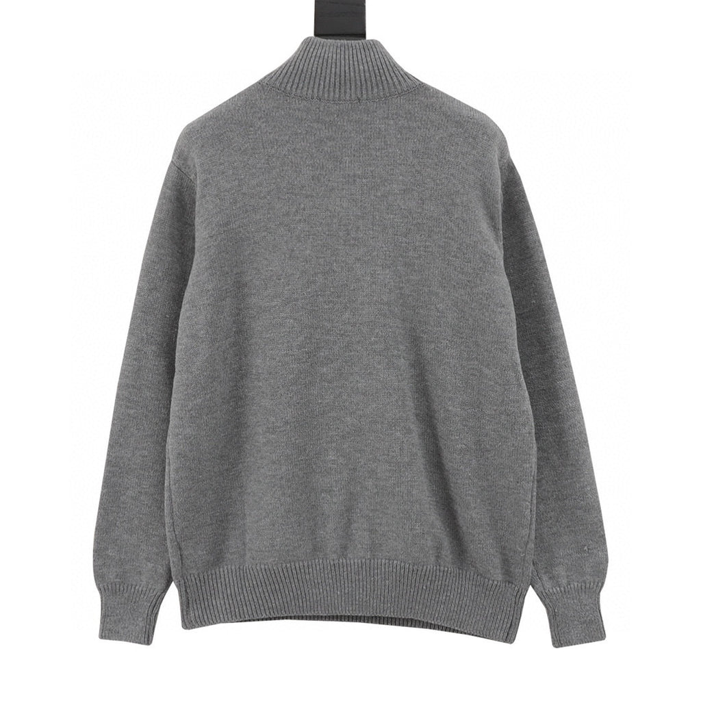 Chanel CC Logo Tonal Embroidered Half-Zip Mock Neck Knit Sweater