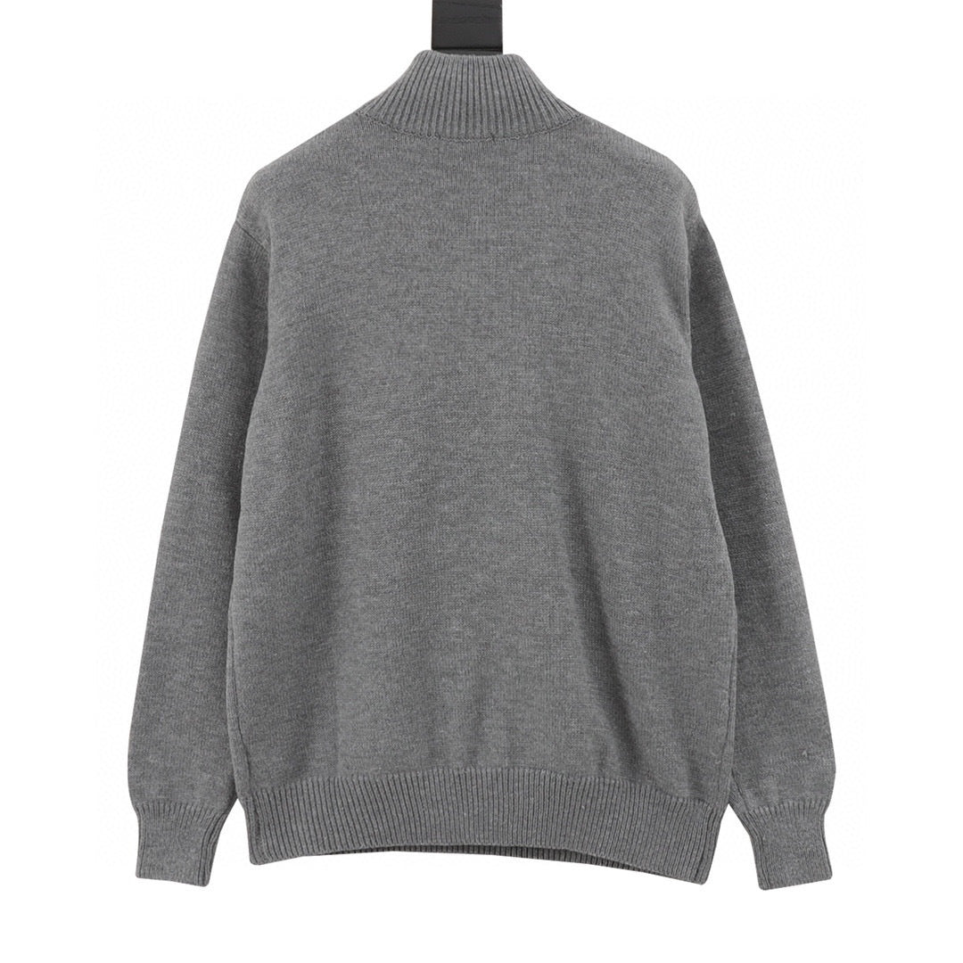 Chanel CC Logo Tonal Embroidered Half-Zip Mock Neck Knit Sweater