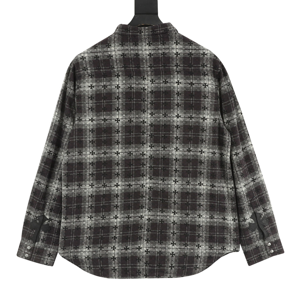 Chrome Hearts All-Over Plaid Cross Long-Sleeve Shirt
