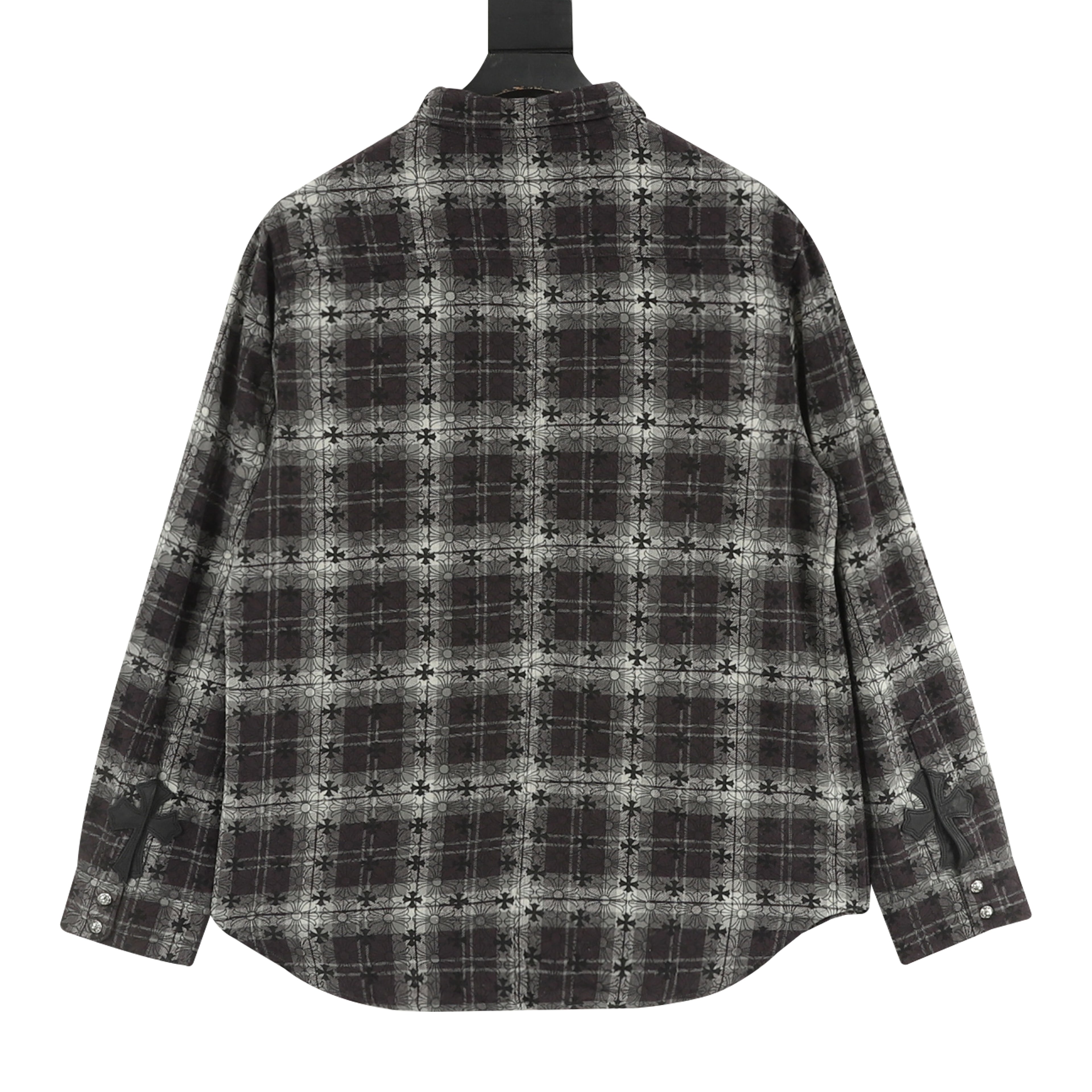 Chrome Hearts All-Over Plaid Cross Long-Sleeve Shirt
