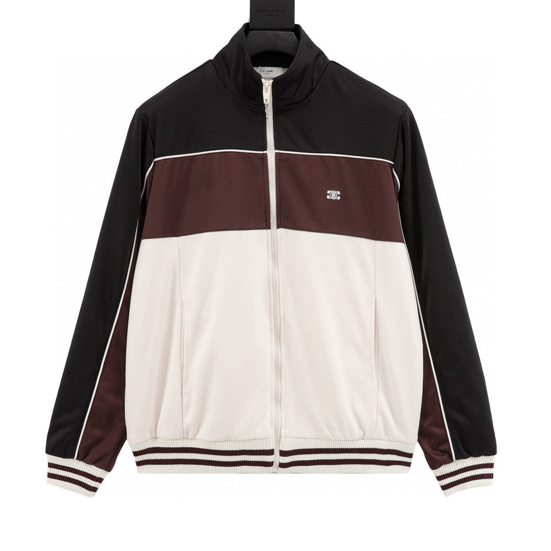 Celine Arc de Triomphe Tri-Colour Block Varsity Bomber Jacket