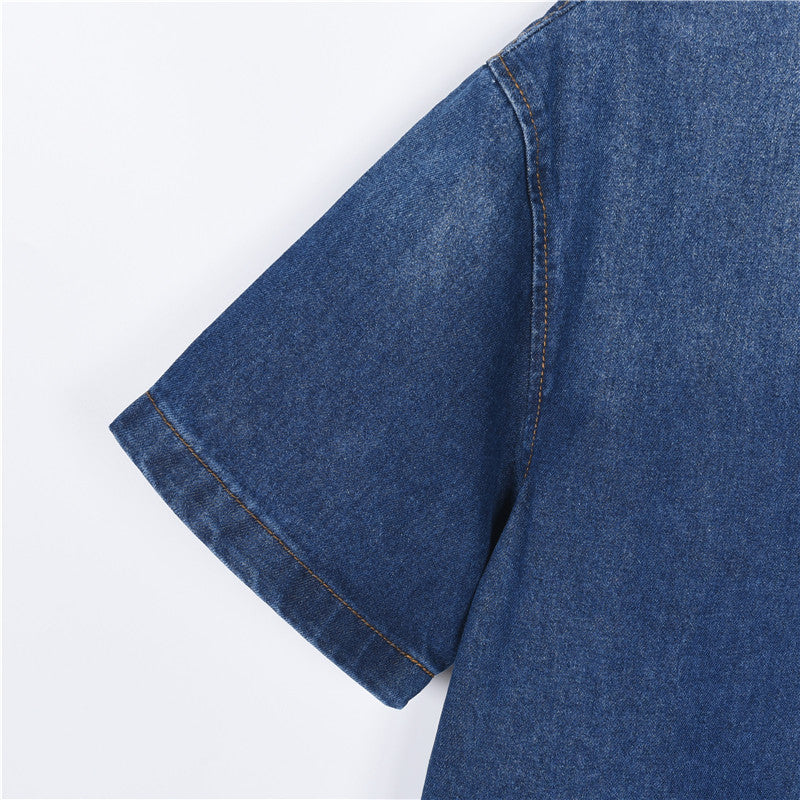 Louis Vuitton LV-Stitched Pocket Short-Sleeve Denim Shirt in Blue