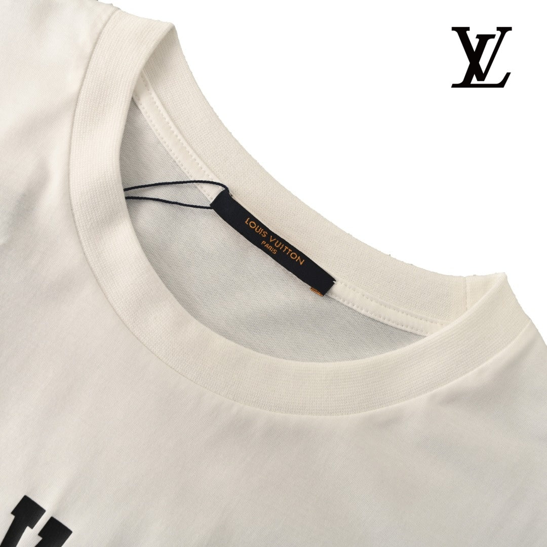 Louis Vuitton Men's White Flower Letter Print T-Shirt
