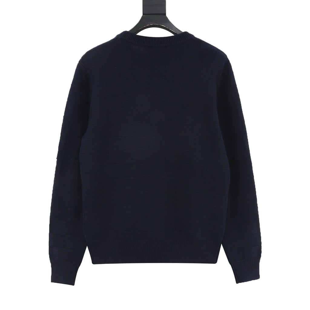 Louis Vuitton Women's Men's Navy Checkered Crewneck Knit Sweater