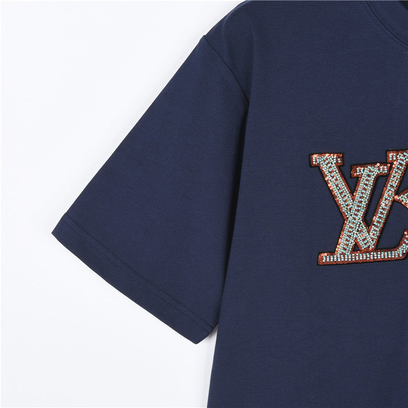 Louis Vuitton Crystal VLovers Logo Short-Sleeve T-Shirt in Navy