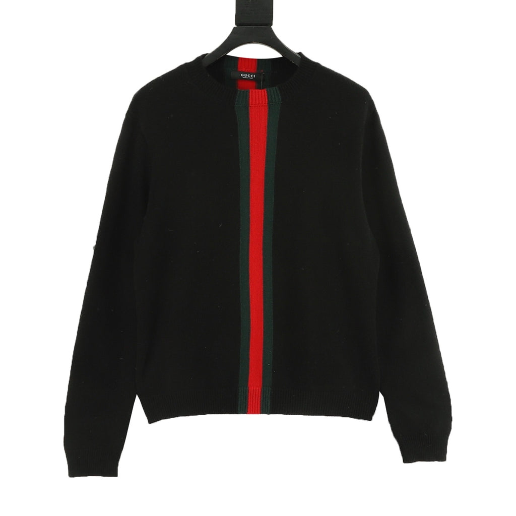 Gucci Slim Fit Red and Green Stripe Crewneck Knit Sweater | Signature Web Luxury Knitwear