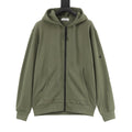 Stone Island Sleeve Patch Hooded Zip-Up Jacket | White Contrast Zip Casual Outerwear