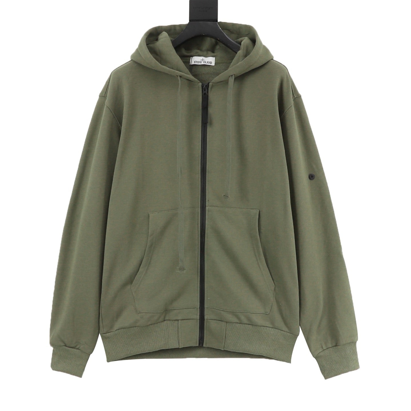 Stone Island Sleeve Patch Hooded Zip-Up Jacket | White Contrast Zip Casual Outerwear