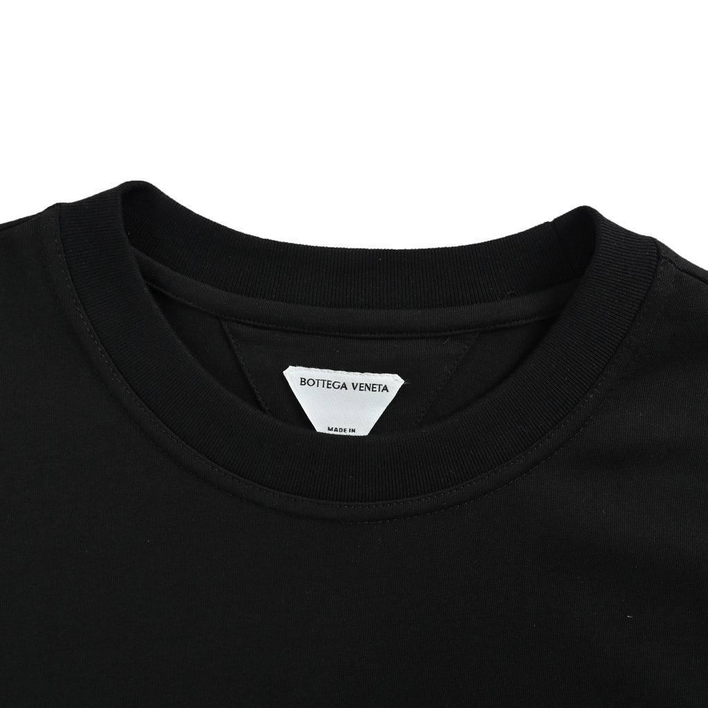 Bottega Veneta Men's Black Leather-Detail Pocket T-Shirt