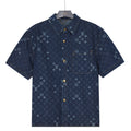 Louis Vuitton All-Over Monogram Short-Sleeve Denim Shirt in Dark Blue