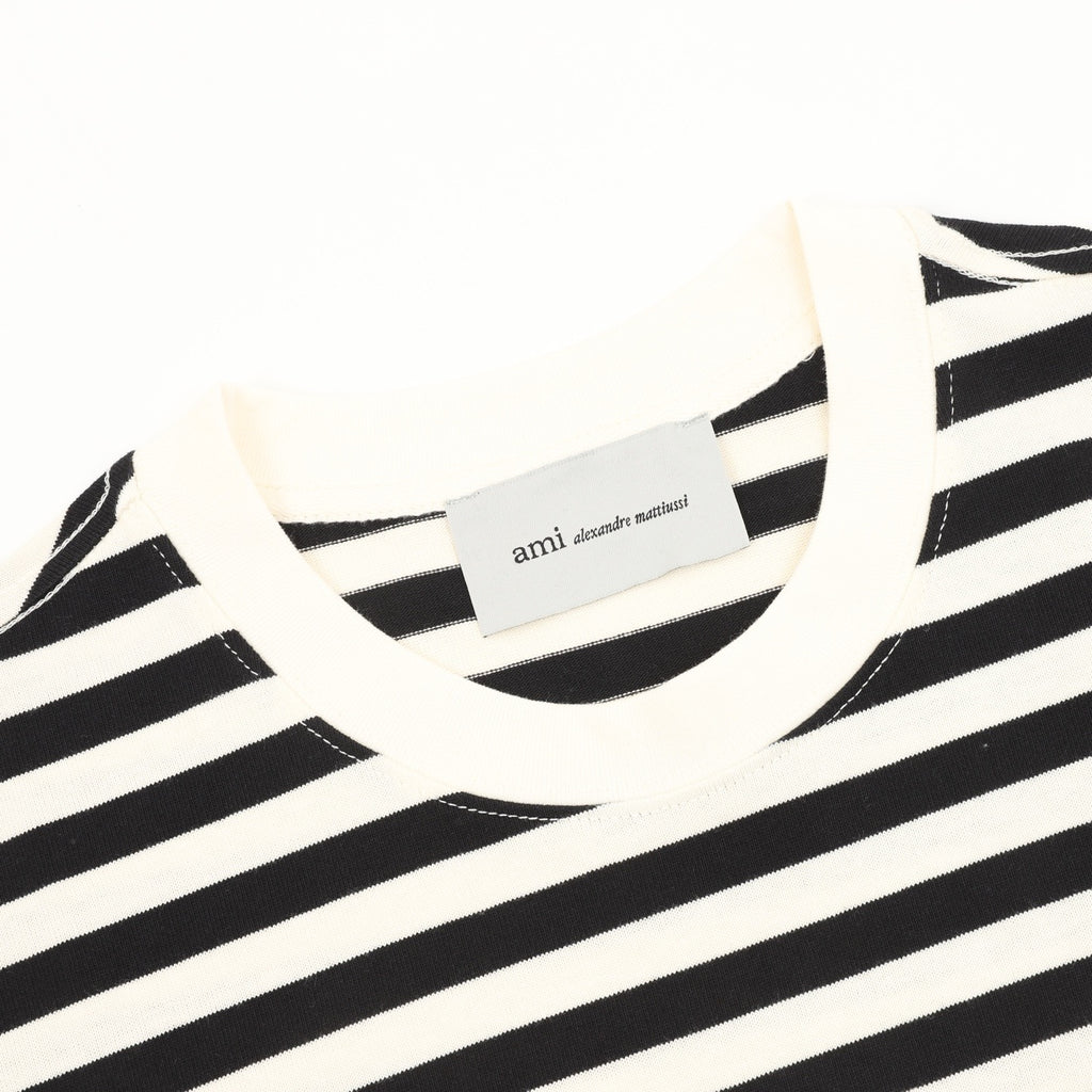 AMI Paris Women's & Men's Black & Off-White Striped Long Sleeve Top with Small A Logo