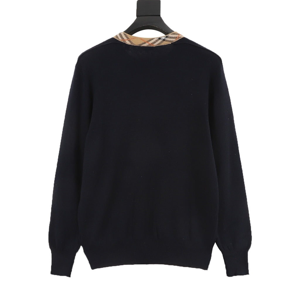 Burberry Check-Collar Knitted Wool Sweater