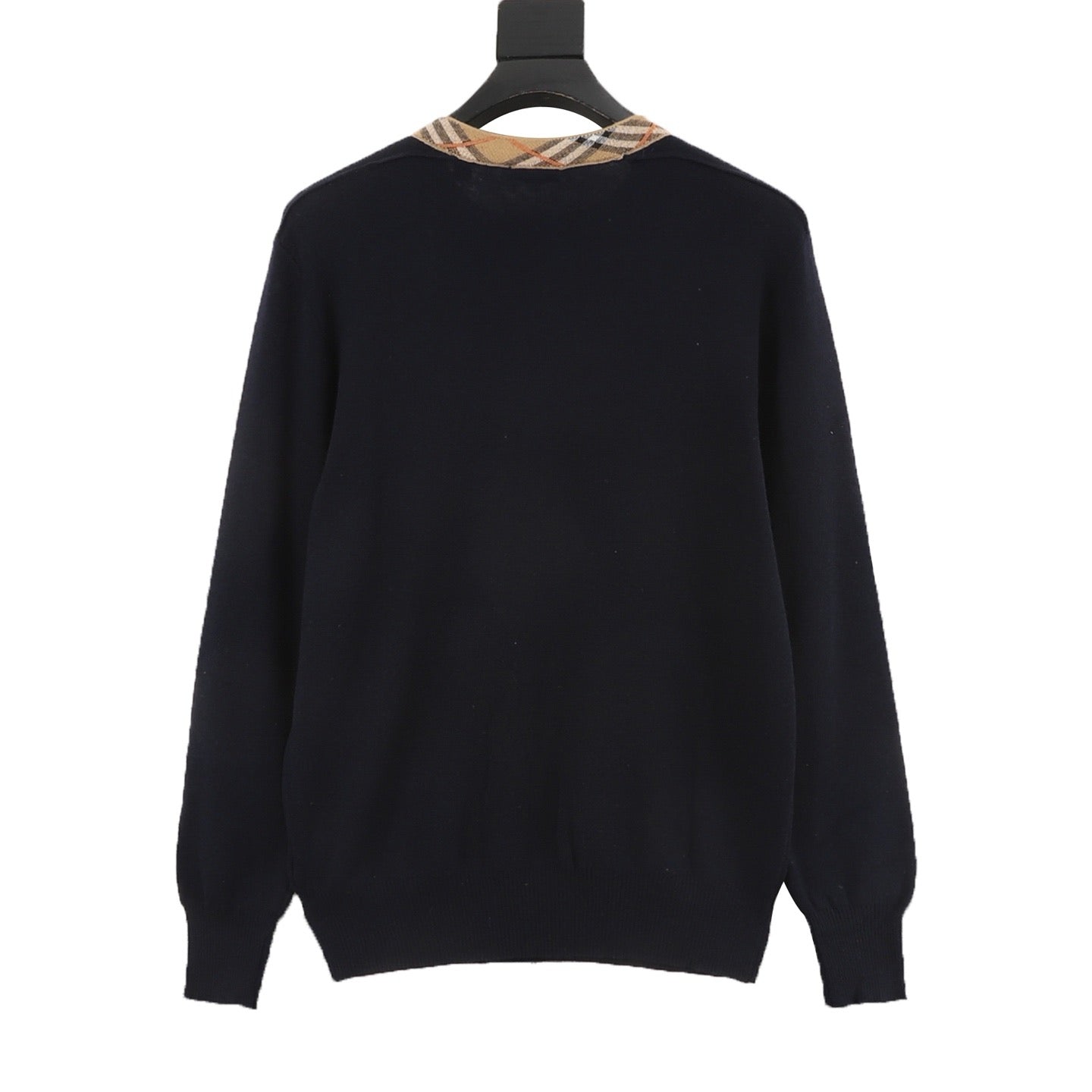 Burberry Check-Collar Knitted Wool Sweater