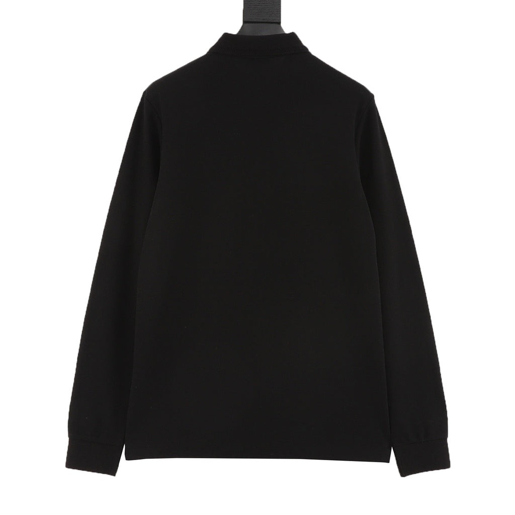 Burberry Equestrian Knight Embroidered Long-Sleeve Polo Shirt | Black Tone-on-Tone Luxury