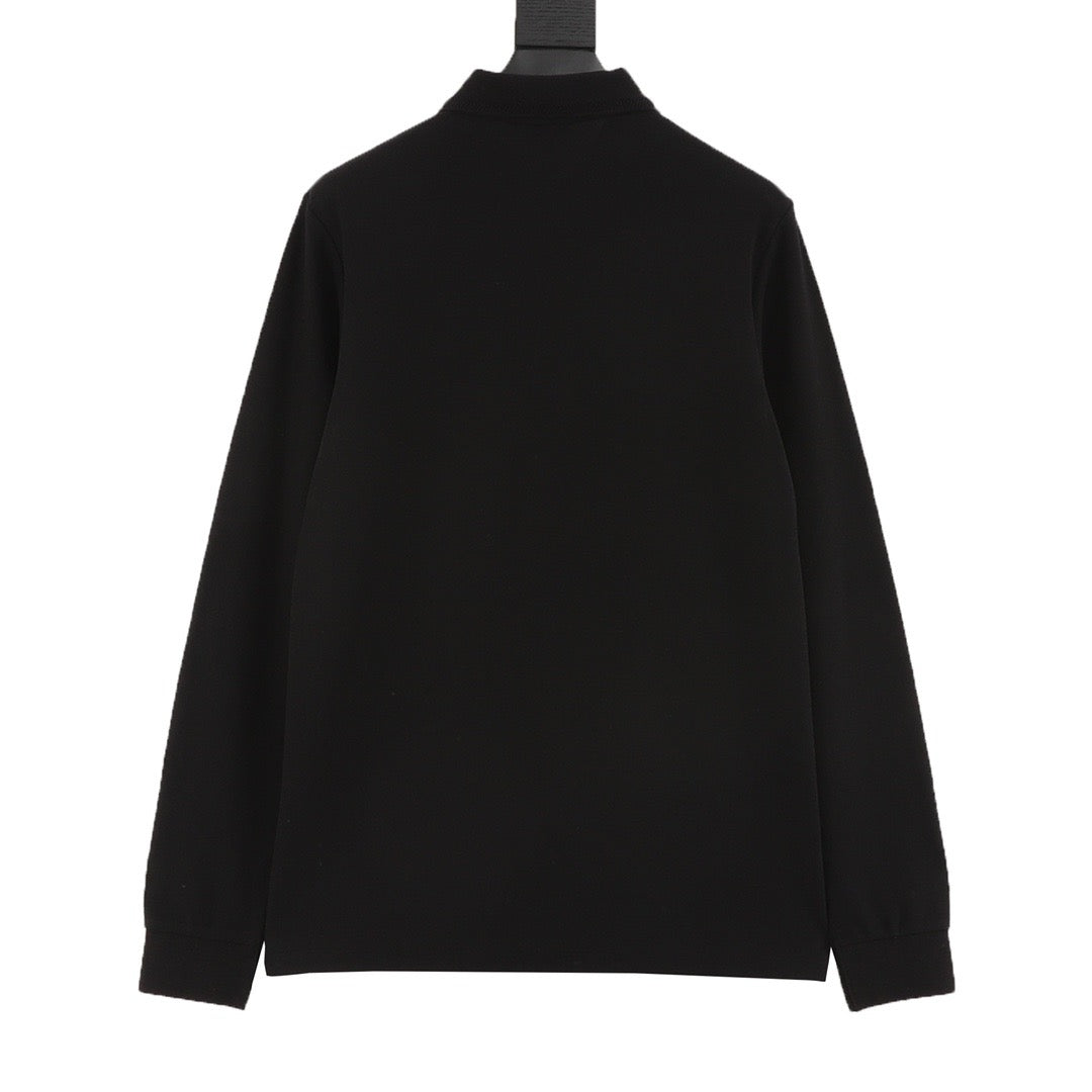 Burberry Equestrian Knight Embroidered Long-Sleeve Polo Shirt | Black Tone-on-Tone Luxury