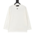Prada Triangle Logo Long-Sleeve Top — Ivory, Centre Neckline Plaque