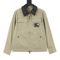 Burberry Women's & Men's Beige Leather-Collar Zip-Up Field Jacket with Equestrian Logo
