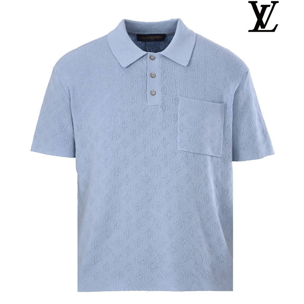 Louis Vuitton Men's Light Blue Monogram Knit Polo Shirt