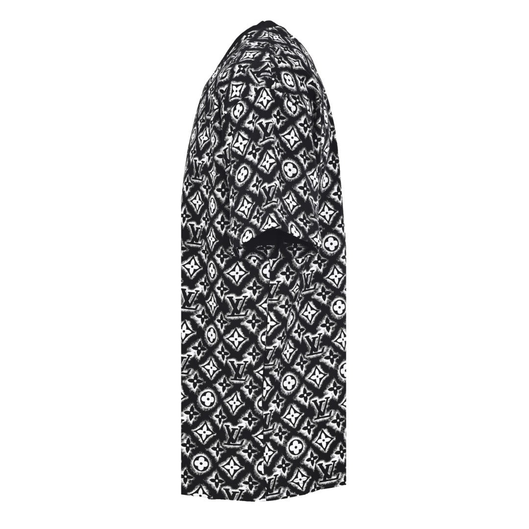 Louis Vuitton All-Over Monogram Print Short-Sleeve T-Shirt in Black