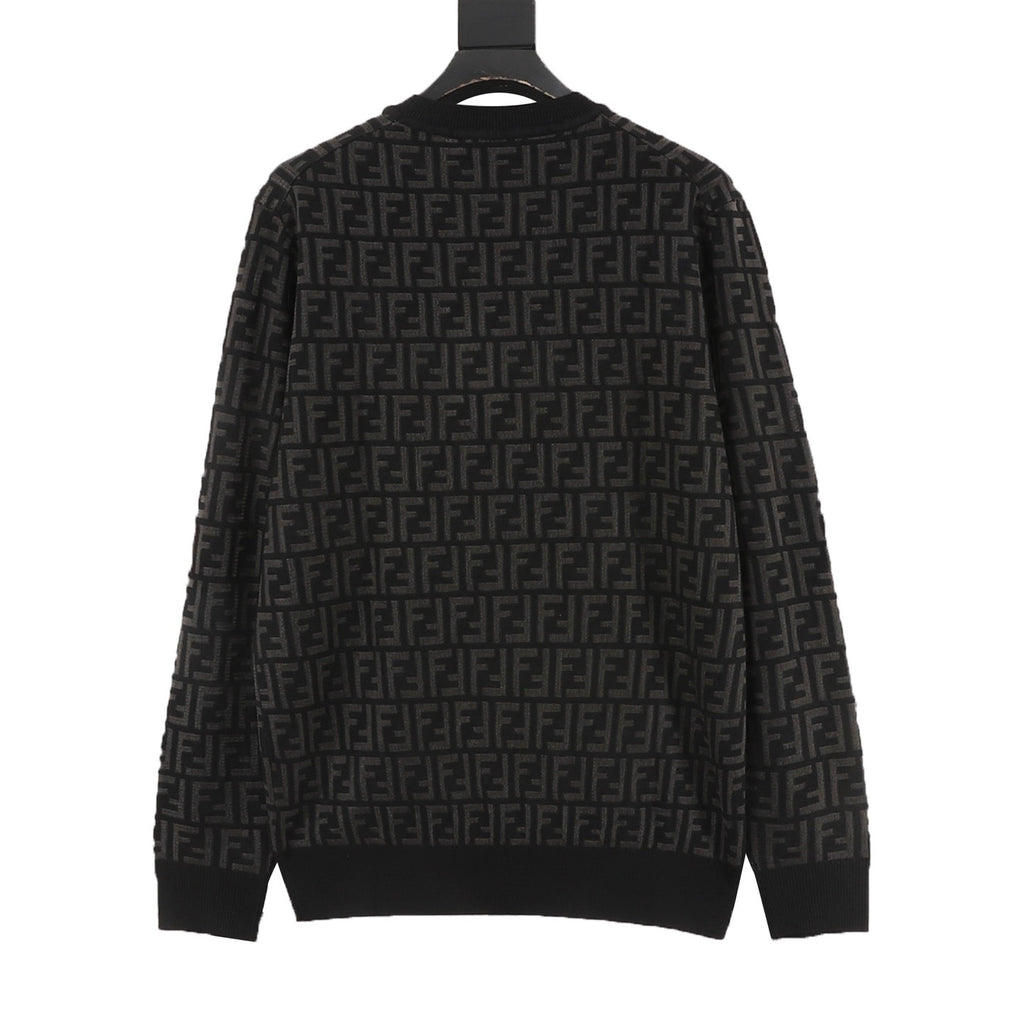 Fendi FF Monogram All-Over Jacquard Crewneck Sweater | Black Tonal Luxury Knitwear