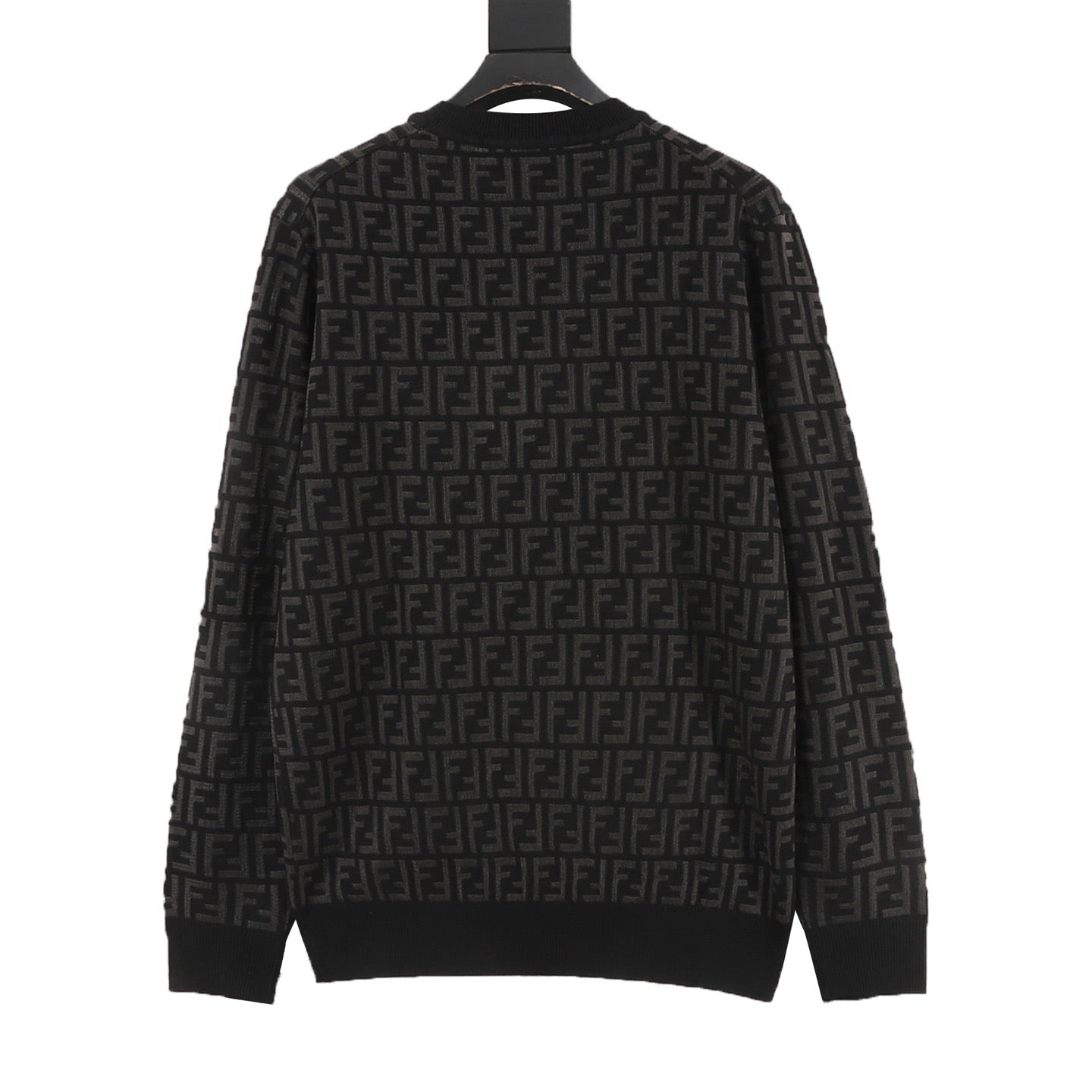 Fendi FF Monogram All-Over Jacquard Crewneck Sweater | Black Tonal Luxury Knitwear