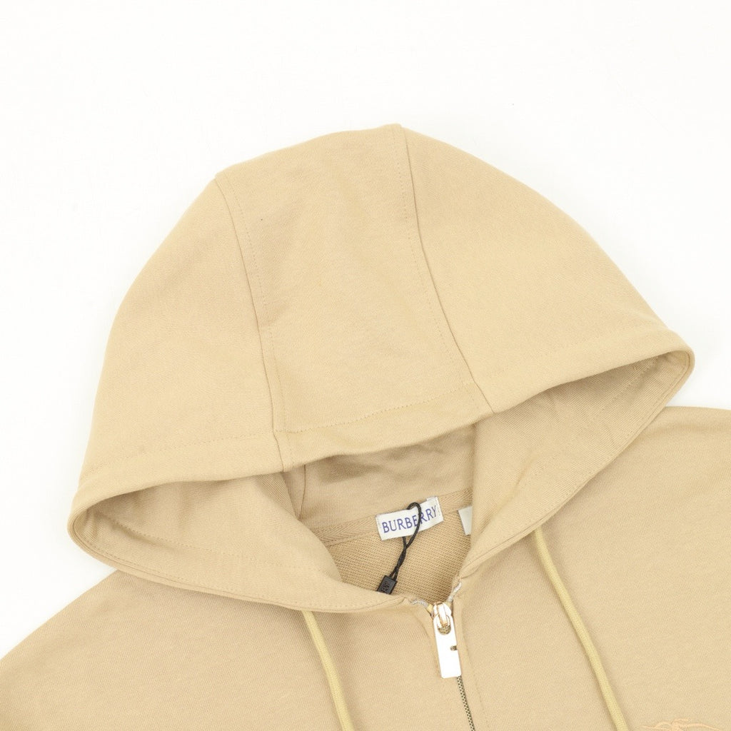 Burberry Women's & Men's Beige Equestrian Logo Zip-Up Hoodie