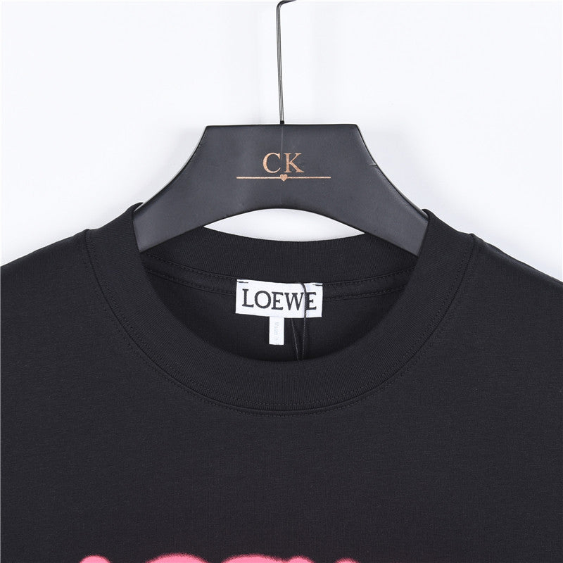 Loewe Pink Anagram Logo Short-Sleeve T-Shirt in Black