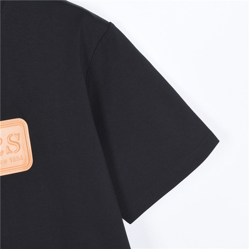 Louis Vuitton Copper Plate Logo Print Short-Sleeve T-Shirt in Black