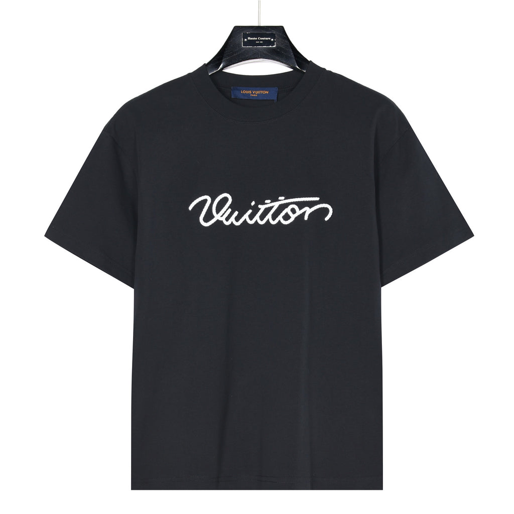 Louis Vuitton Script Vuitton Embroidered Short-Sleeve T-Shirt in Black