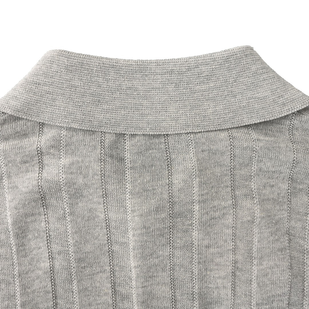 Brunello Cucinelli Cable-Knit Short-Sleeve Polo in Grey