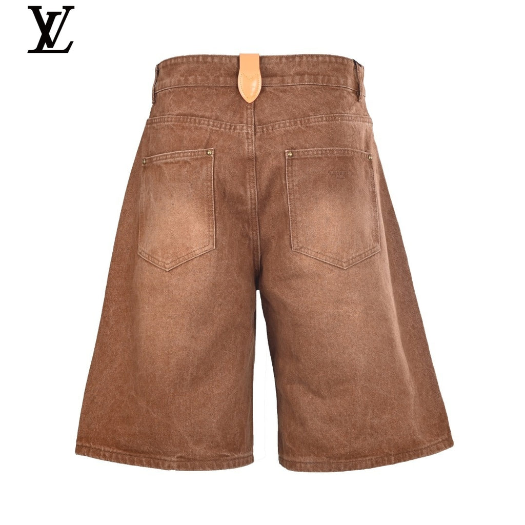 Louis Vuitton Washed Brown Pleated Denim Shorts