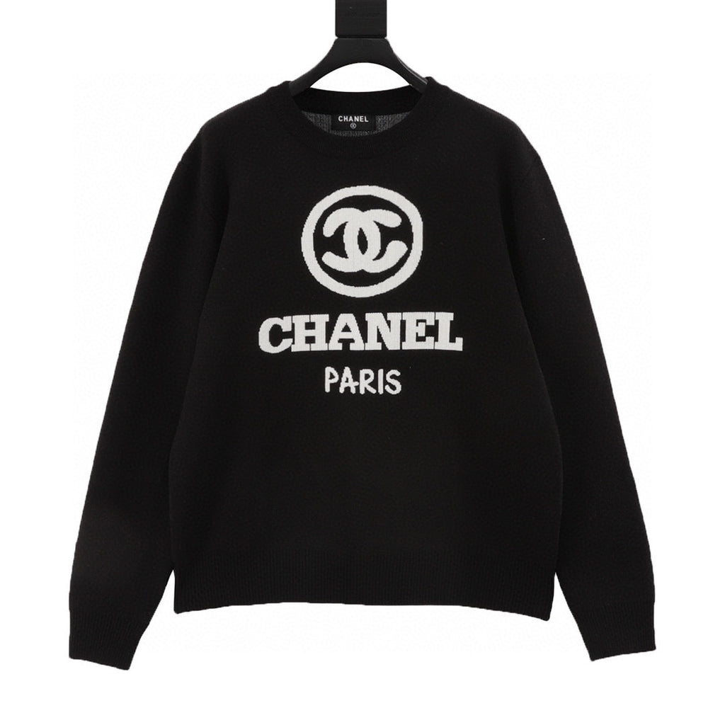 Chanel Yarn-Dyed Logo Knit Crew-Neck Sweater