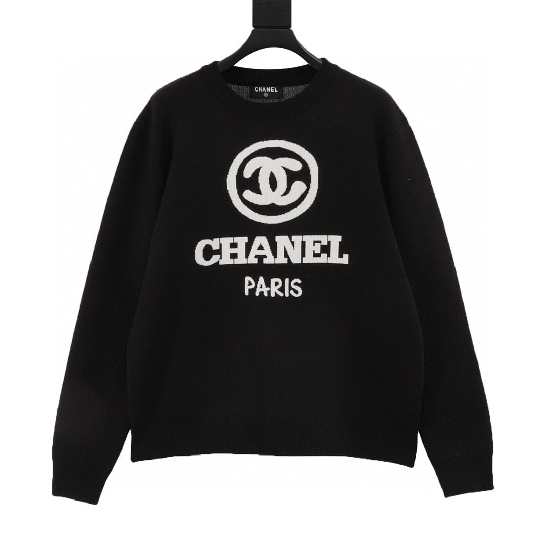 Chanel Yarn-Dyed Logo Knit Crew-Neck Sweater