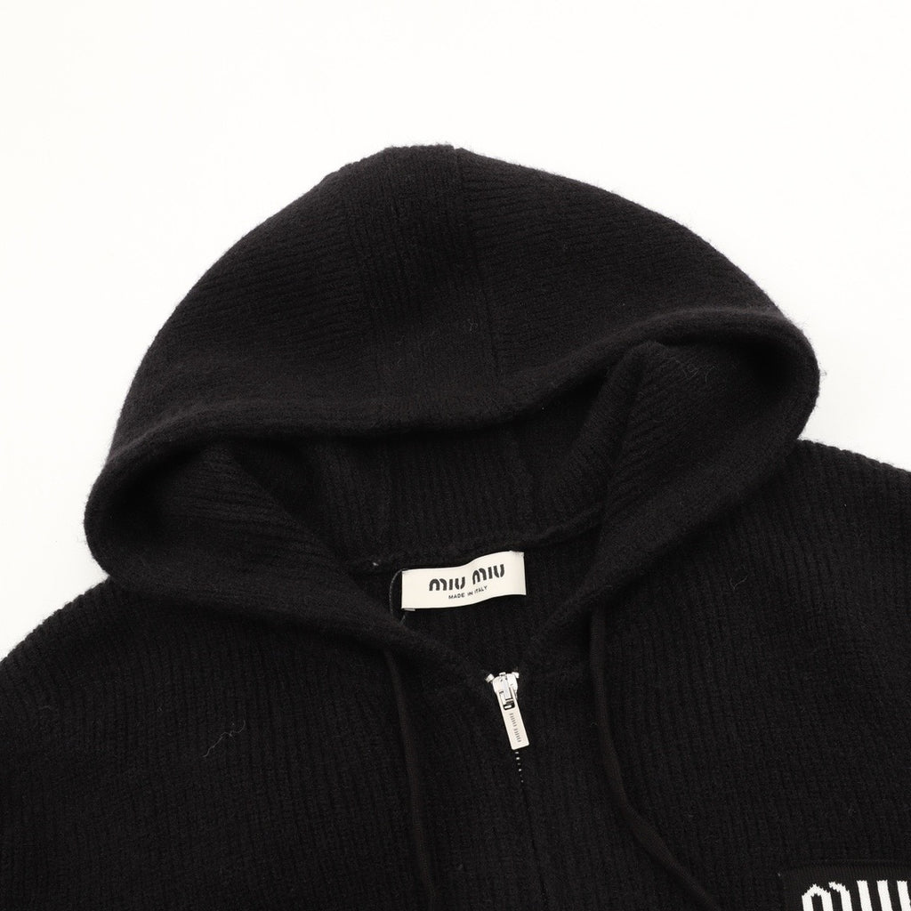 Miu Miu Women's Men's Black Ribbed Knit Zip Hoodie