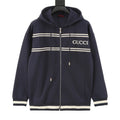 Gucci Women's Men's Navy Stripe Logo Full-Zip Hooded Jacket