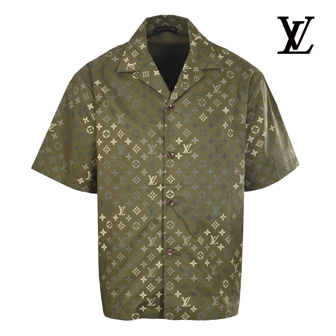 Louis Vuitton Men's Olive Green Monogram Camp Collar Shirt
