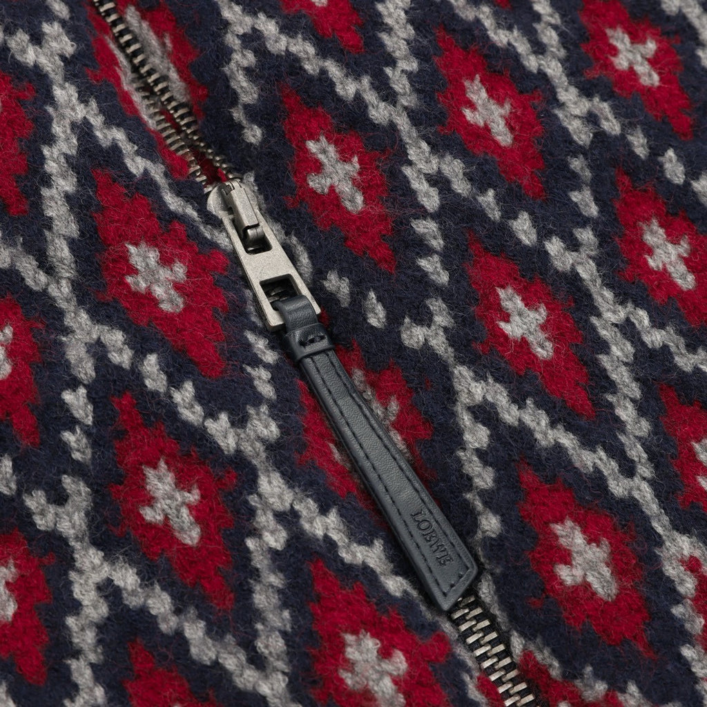 Loewe Fair Isle Jacquard Zip-Up Stand Collar Knit Cardigan