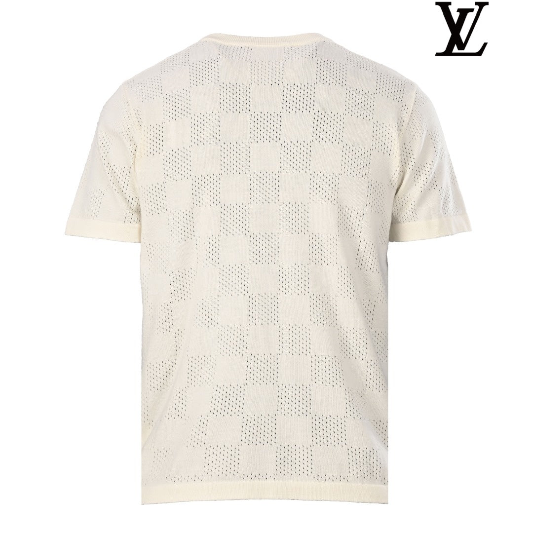 Louis Vuitton Men's Cream Damier Mesh Knit T-Shirt