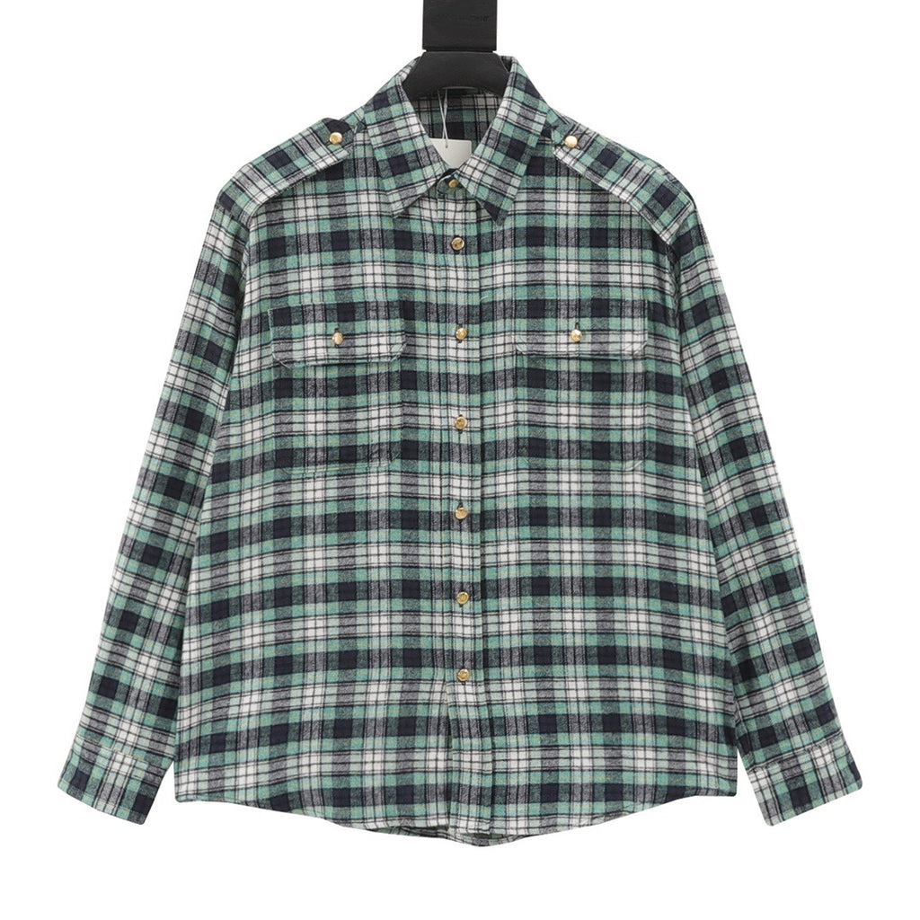 Celine Green Check Flannel Snap-Button Shirt