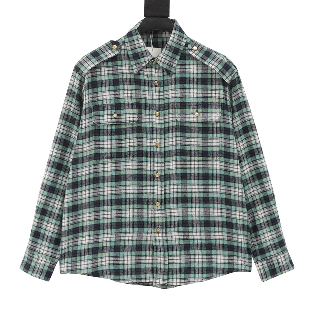 Celine Green Check Flannel Snap-Button Shirt