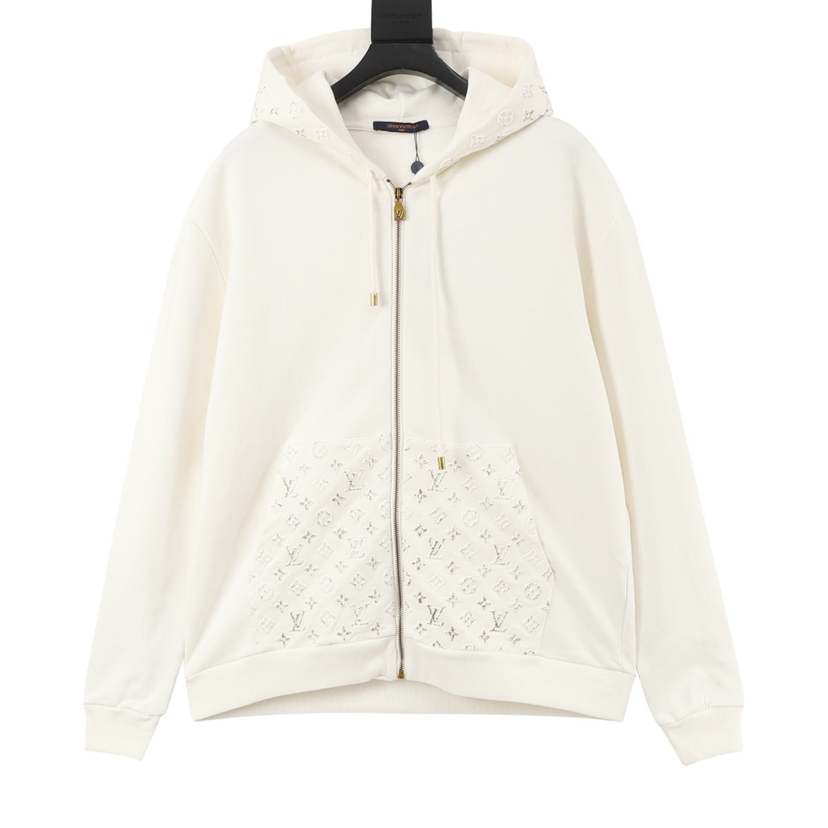 Louis Vuitton Women's & Men's White Monogram Embroidered Zip-Up Hoodie